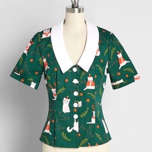 ModCloth Collectif Christmas Blouse